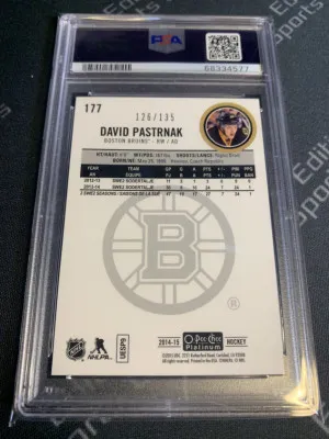 2014 O-Pee-Chee Platinum David Pastrnak Red Prism /135 Rookie RC PSA 10 back